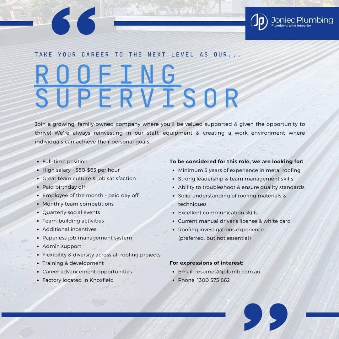 Joniec plumbing careers opportunity